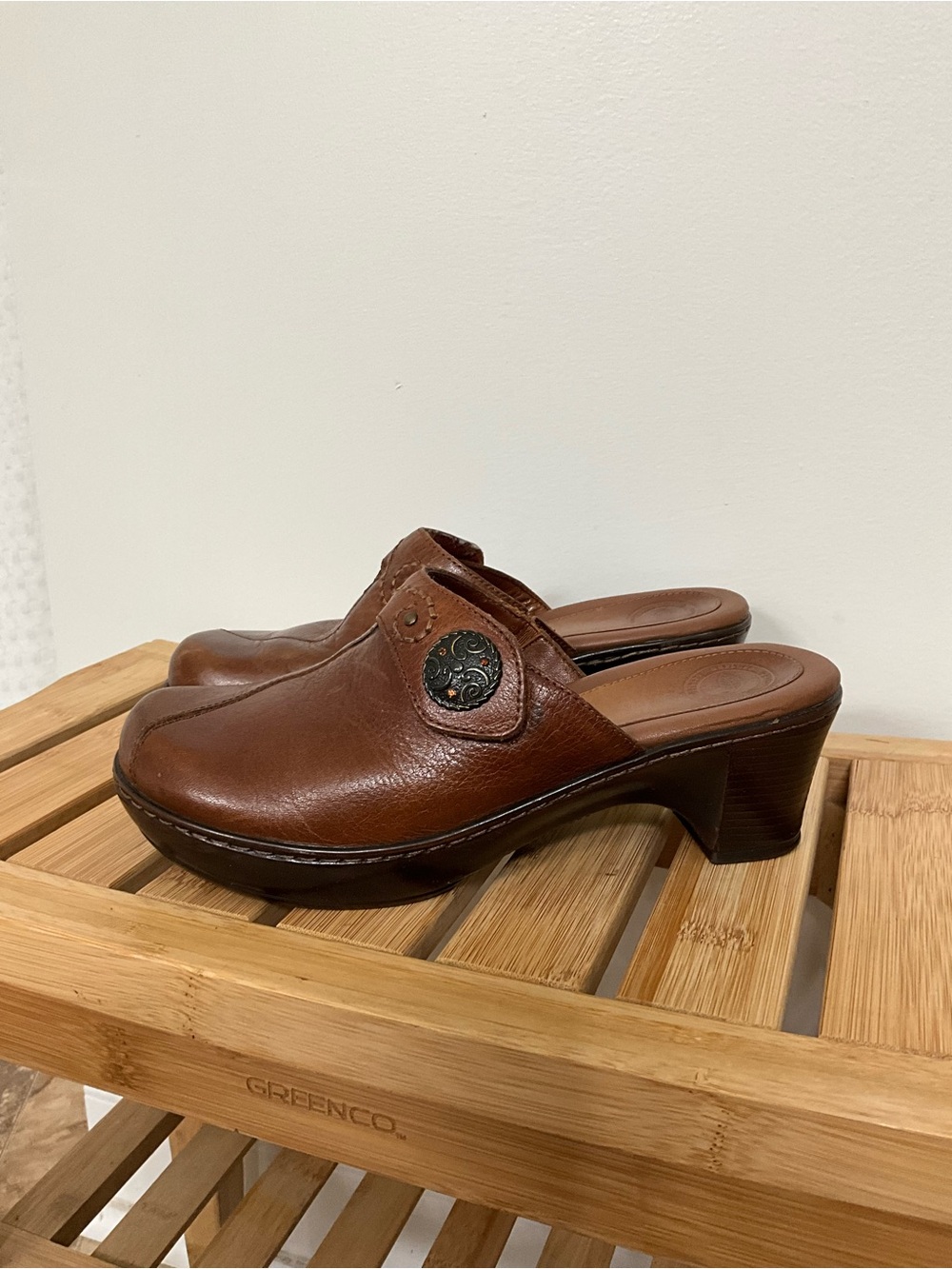 Nurture Brown Leather Comfort Mule Clogs Slip-On Heels Women’s Size 7